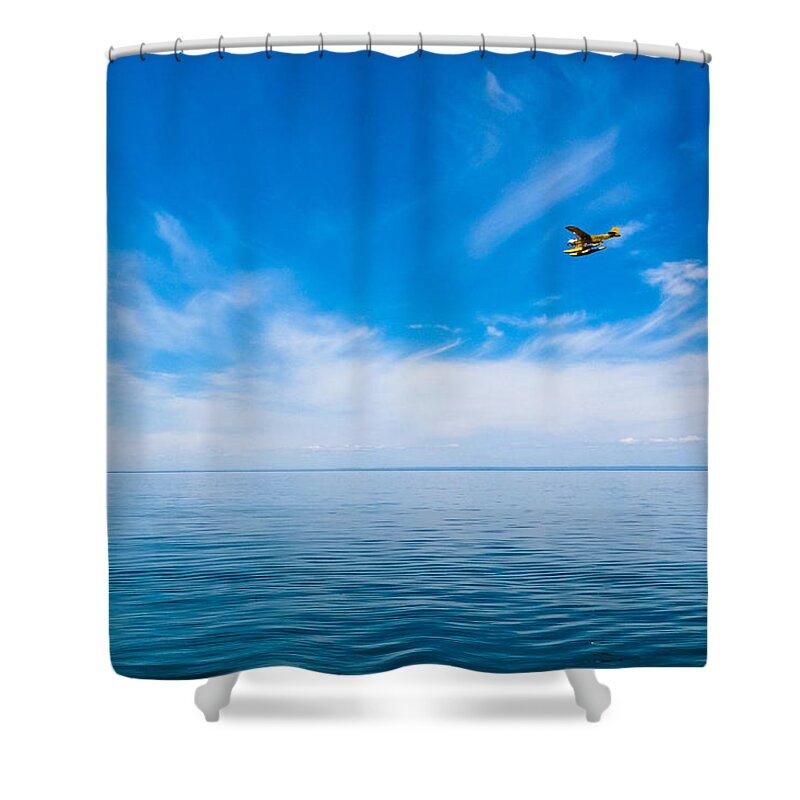 Michigan Shower Curtain featuring the photograph Seaplane Over Lake Superior  by Lars Lentz