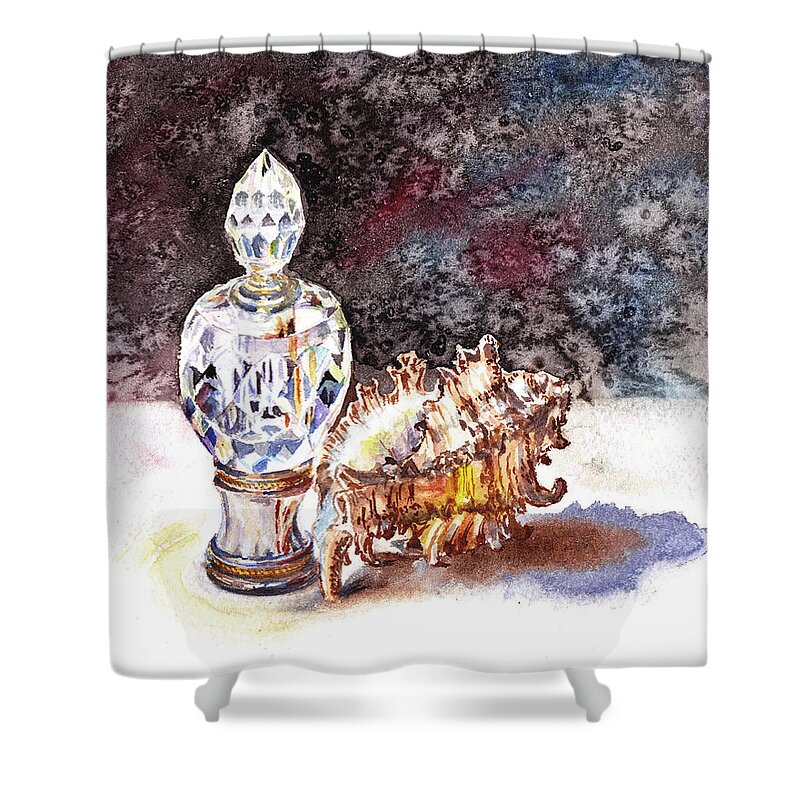 Seashell Shower Curtain featuring the painting Seashell And Crystal Still Life by Irina Sztukowski