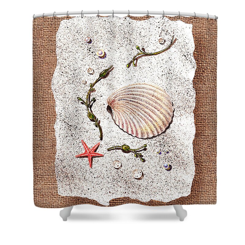 Seashell Shower Curtain featuring the painting Seashell With Pearls Sea Star And Seaweed by Irina Sztukowski