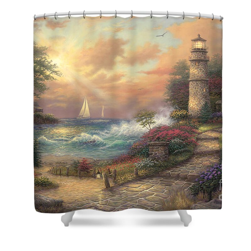 Lighthouse Shower Curtain featuring the painting Seaside Dream by Chuck Pinson