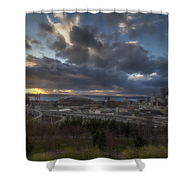 Seattle Shower Curtain featuring the photograph Seattle Dramatic Dusk by Mike Reid