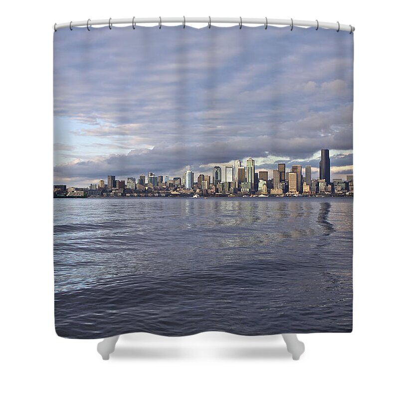 Sun Set Shower Curtain featuring the photograph Seattle skyline Cityscape by SC Heffner