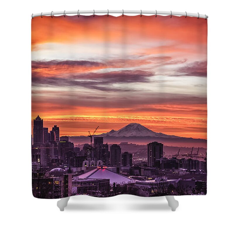 Seattle Shower Curtain featuring the photograph Seattle Sunrise by Kyle Wasielewski