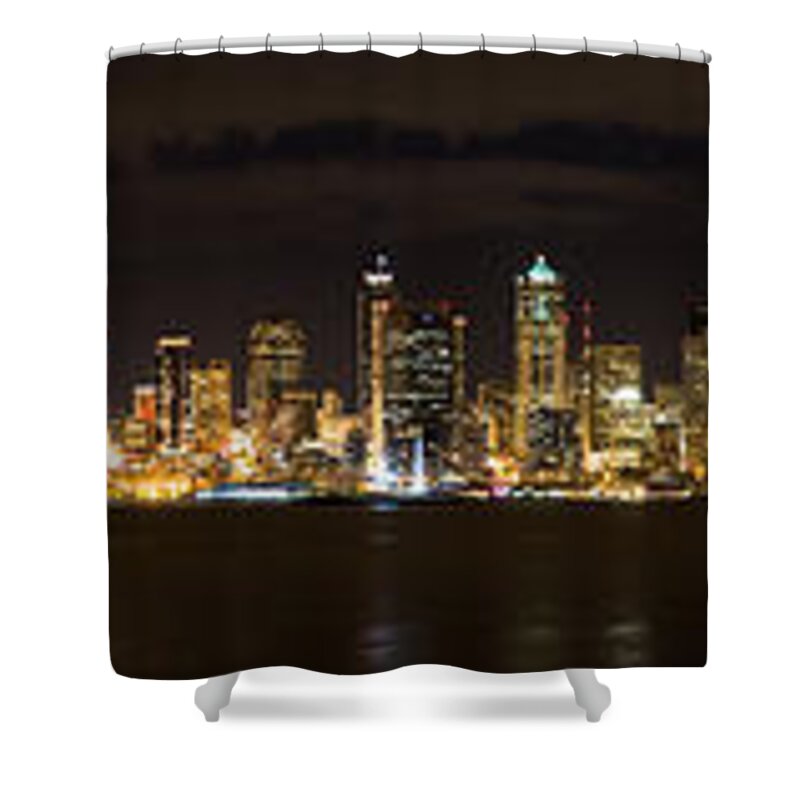 Seattle Shower Curtain featuring the photograph Seattle Waterfront at Night Panoramic by Chris McKenna