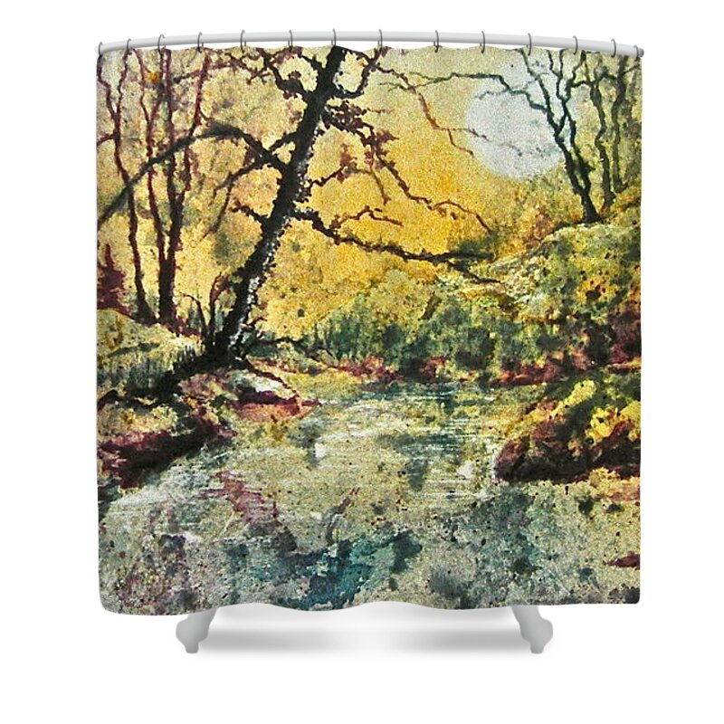 Watercolor Shower Curtain featuring the painting Secret Stream by Carolyn Rosenberger