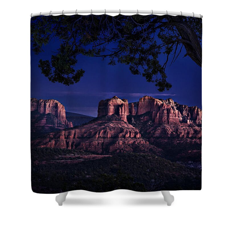 Sedona Shower Curtain featuring the photograph Sedona Cathedral Rock Post Sunset Glow by Mary Jo Allen