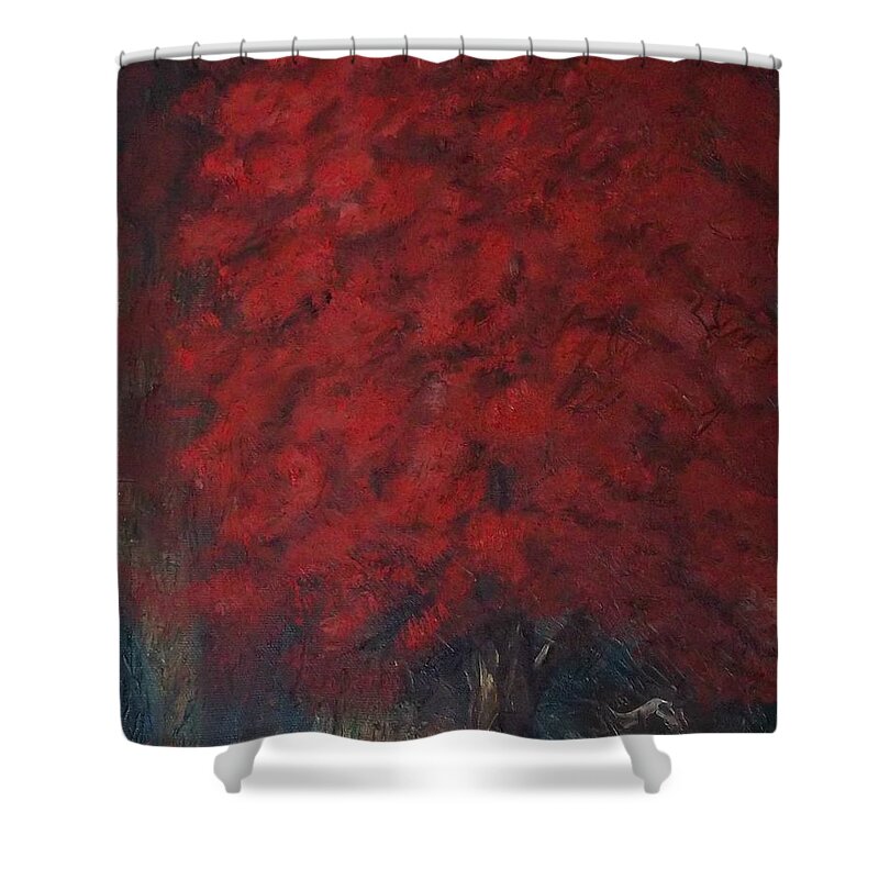 Tree Shower Curtain featuring the painting Seeing Red by Stephen King