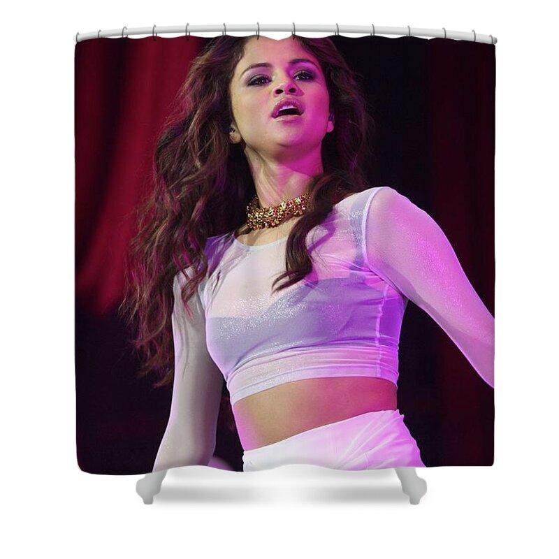 Singer Shower Curtain featuring the photograph Selena Gomez by Concert Photos