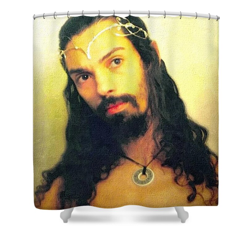 Painting Shower Curtain featuring the mixed media Self Portrait The Elven King Jesus by Shawn Dall