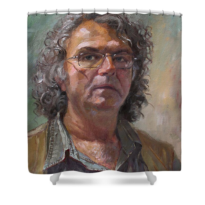 Self Portrait Shower Curtain featuring the painting Self Portrait by Ylli Haruni