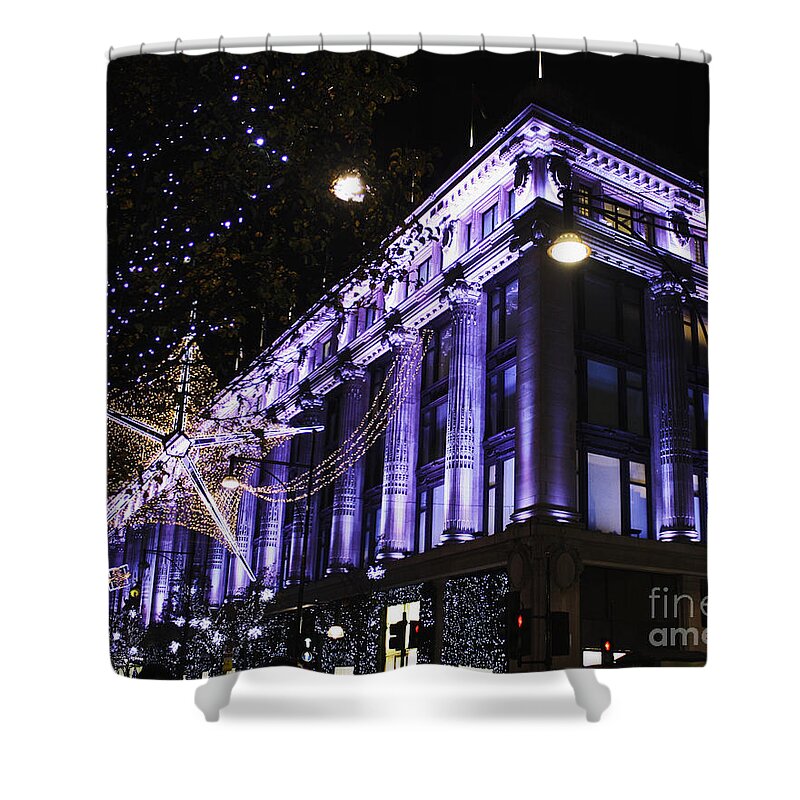 Selfridges Shower Curtain featuring the photograph Selfridges London at Christmas Time by Terri Waters
