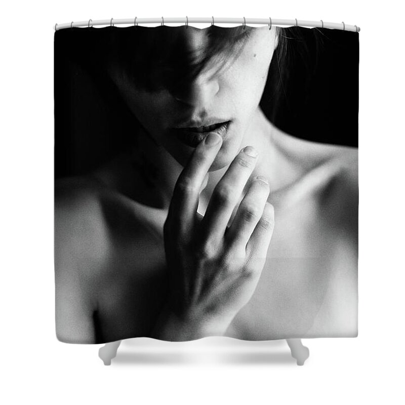 Art Shower Curtain featuring the photograph Sensual Black-and-white Photograph Of A by Coffeeandmilk