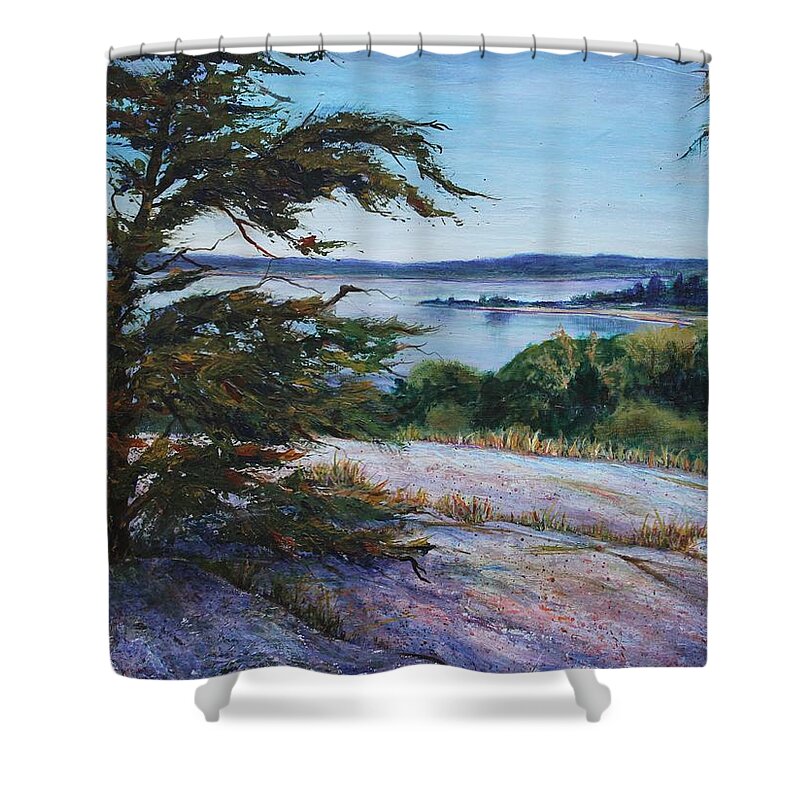 Tree Shower Curtain featuring the painting Sentinal by Ruth Kamenev