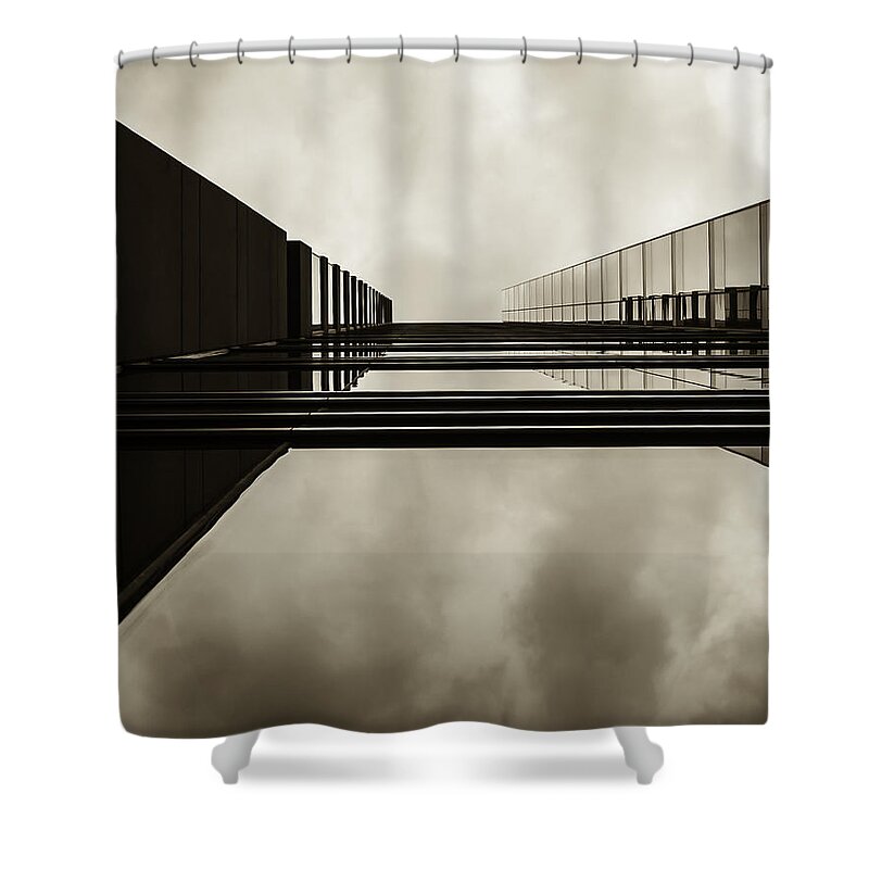 Infinity Shower Curtain featuring the photograph Sepia Skyscraper Series - Infinity by Steven Milner