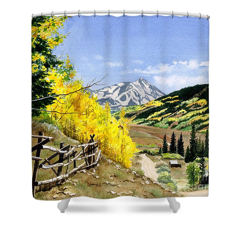 Watercolor Trees Shower Curtain featuring the painting September Gold by Barbara Jewell