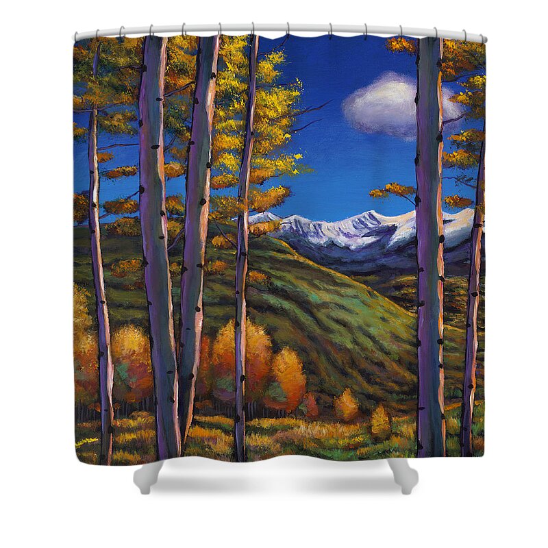 Autumn Aspen Shower Curtain featuring the painting Serenity by Johnathan Harris