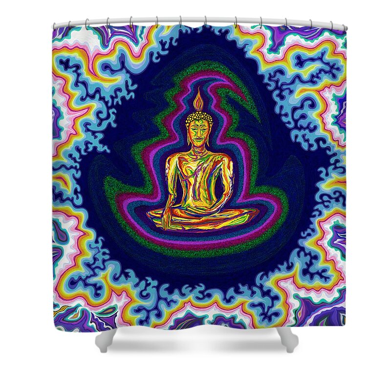 Buddha Shower Curtain featuring the painting Seventh Heaven Buddha by Robert SORENSEN