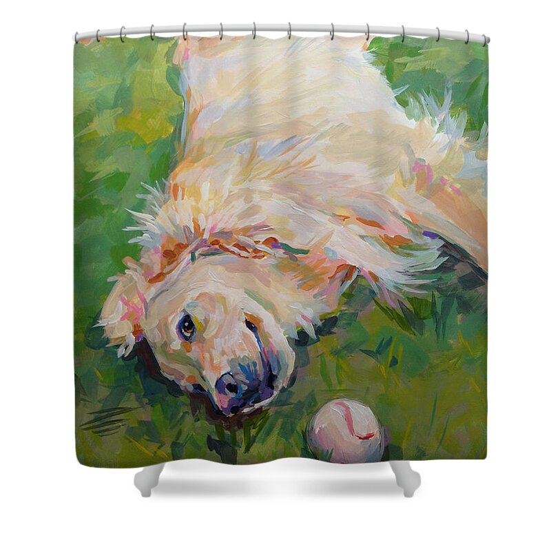 Golden Shower Curtain featuring the painting Seventh Inning Stretch by Kimberly Santini