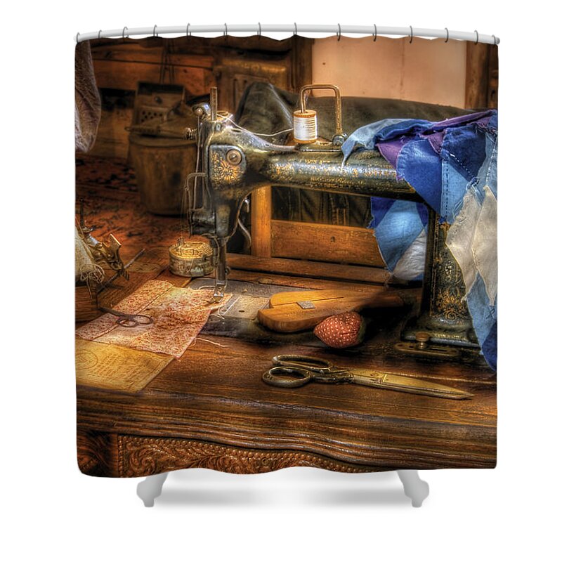 Savad Shower Curtain featuring the photograph Sewing Machine - Sewing Machine III by Mike Savad