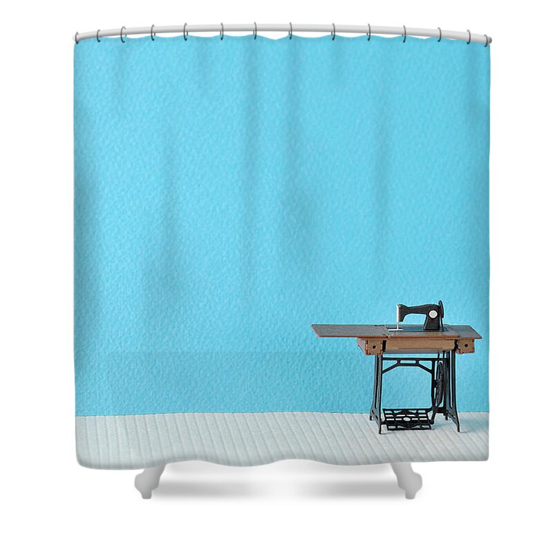 Manufacturing Equipment Shower Curtain featuring the photograph Sewing Machine Table Model Made Of Paper by Yagi Studio