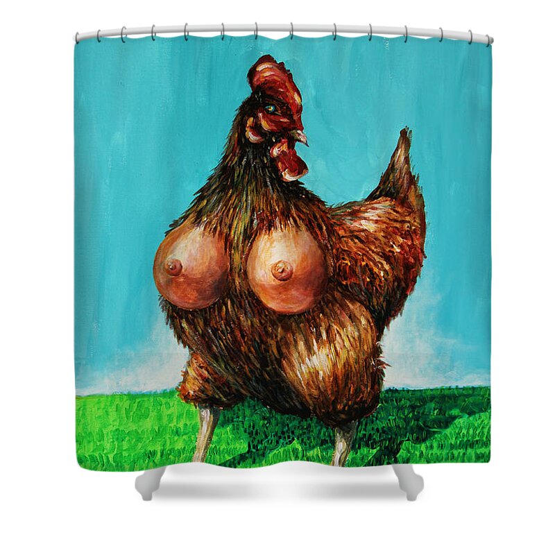 Sexy Chicken Shower Curtain featuring the painting Sexy Chicken by Dariusz Orszulik