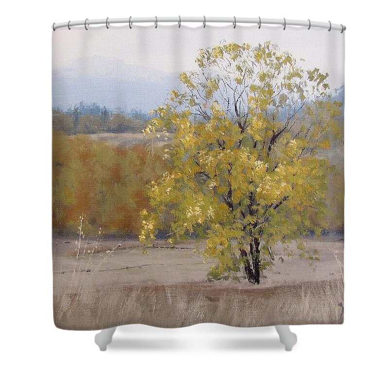 Autumn Shower Curtain featuring the painting Shades of Autumn by Karen Ilari