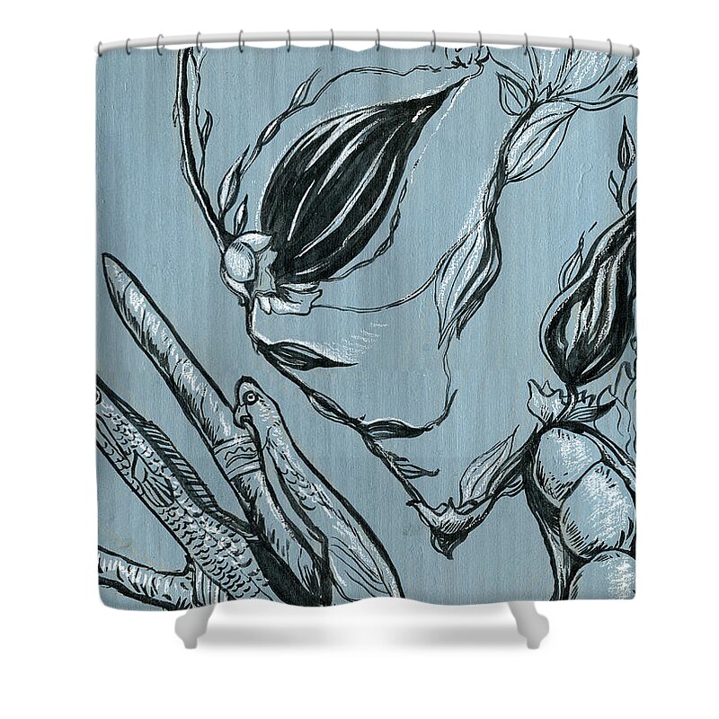 Surreal Shower Curtain featuring the drawing Shades of Grays Two by John Ashton Golden