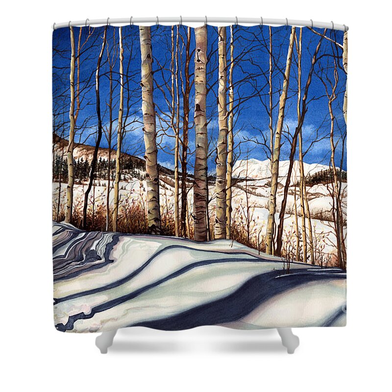 Ski Colorado Shower Curtain featuring the painting Shadow Dance by Barbara Jewell