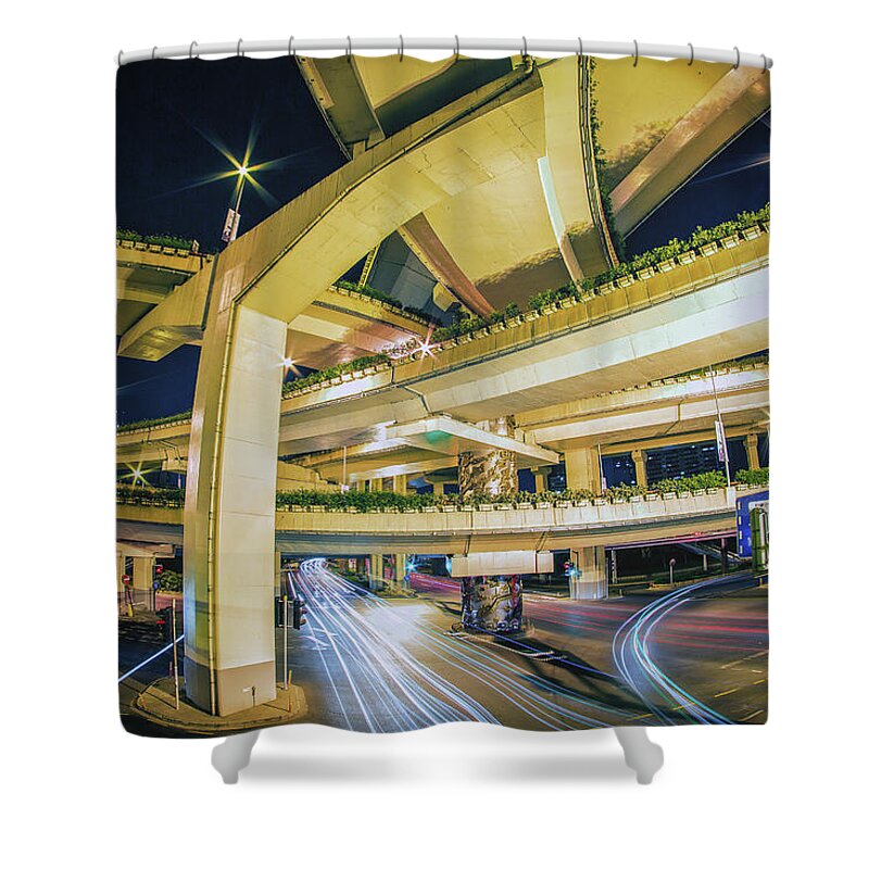 Built Structure Shower Curtain featuring the photograph Shanghai Highway Intersection At Night by Sandro Bisaro