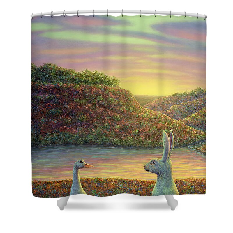 Sharing Shower Curtain featuring the painting Sharing a Moment by James W Johnson