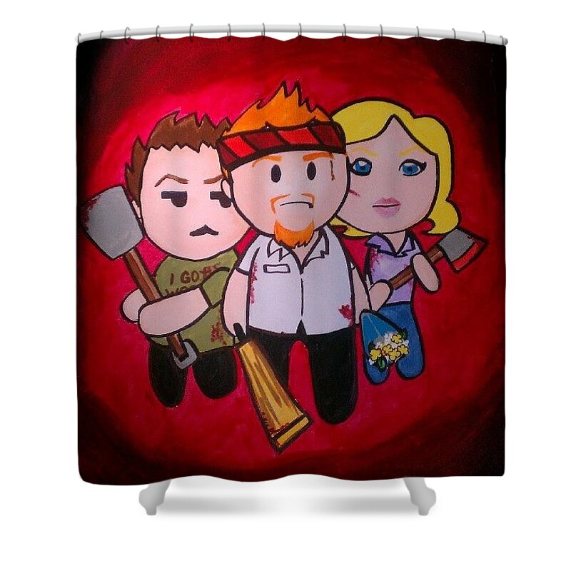 Art Shower Curtain featuring the painting Shaun of the Dead by Marisela Mungia