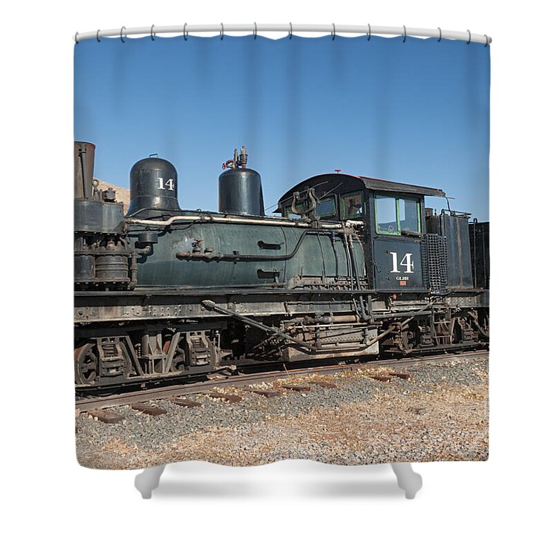 Colorado Shower Curtain featuring the photograph Shay Engine 14 in the Colorado Railroad Museum by Fred Stearns