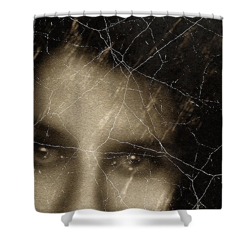 Girl Shower Curtain featuring the mixed media She Died Before Your Eyes by Georgiana Romanovna
