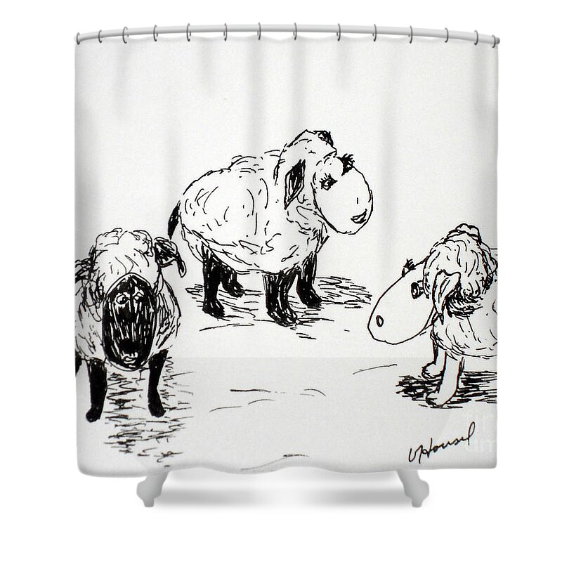 Sheepish Shower Curtain featuring the drawing Sheep Trio by Vicki Housel