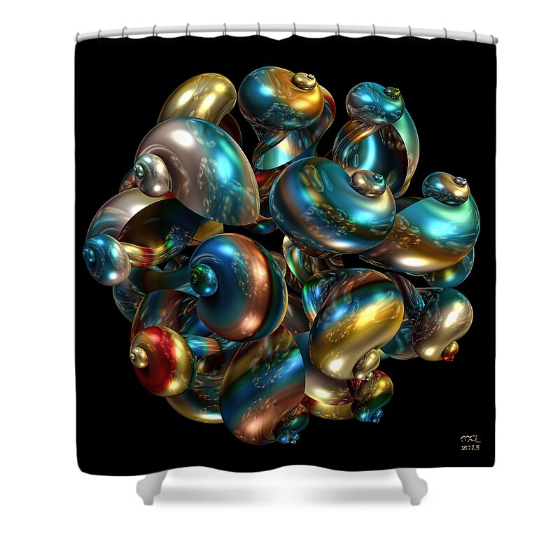 Abstract Shower Curtain featuring the digital art Shell Congregation by Manny Lorenzo