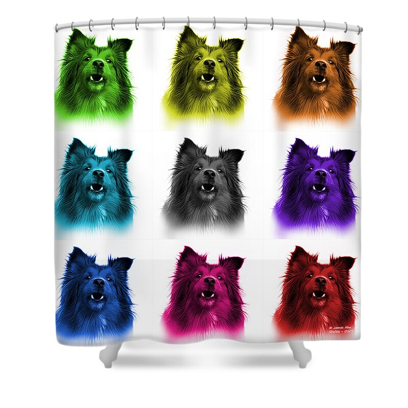 Sheltie Shower Curtain featuring the painting Sheltie Dog Art 0207 - WB - M by James Ahn