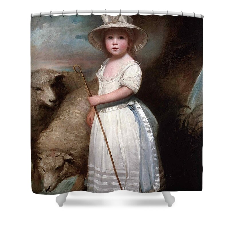 George Romney Shower Curtain featuring the painting Shepherd Girl. Little Bo-Peep by George Romney