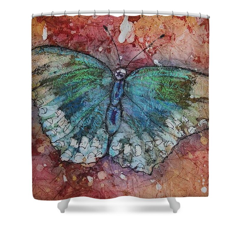 Butterfly Shower Curtain featuring the painting Shimmer wings by Ruth Kamenev