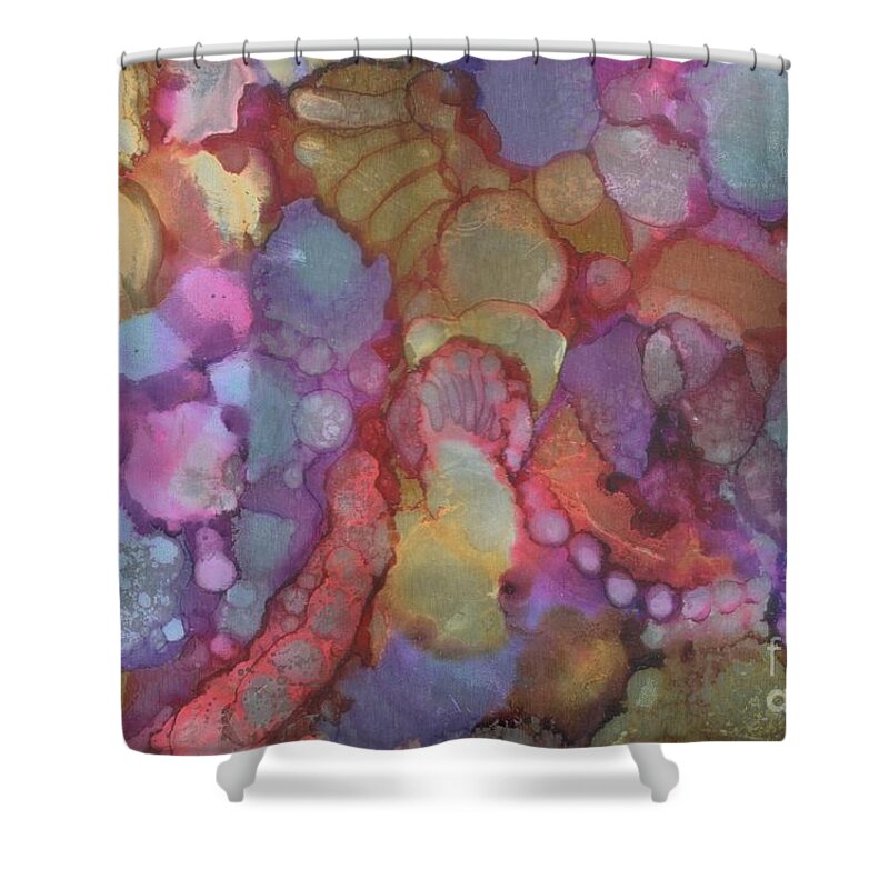 Exciting Shower Curtain featuring the painting Shiney Things by Joan Clear