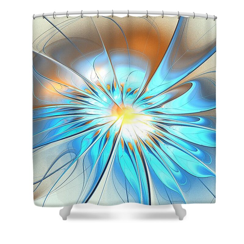 Shine Shower Curtain featuring the digital art Shining Blue Flower by Anastasiya Malakhova