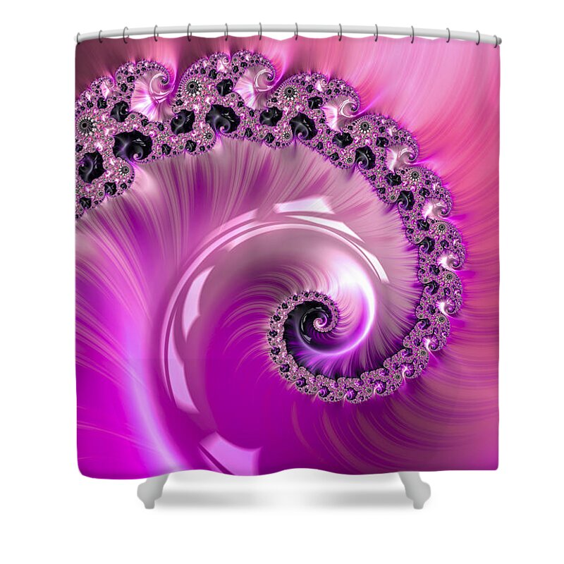 Pink Shower Curtain featuring the digital art Shiny pink fractal spiral by Matthias Hauser