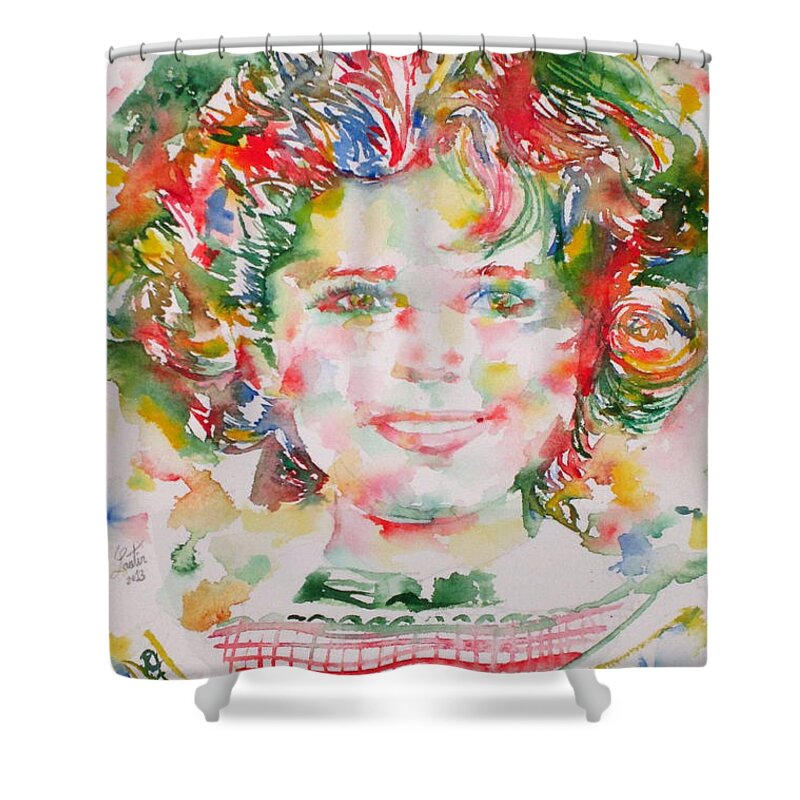 Shirley Temple Shower Curtain featuring the painting SHIRLEY TEMPLE - watercolor portrait.1 by Fabrizio Cassetta