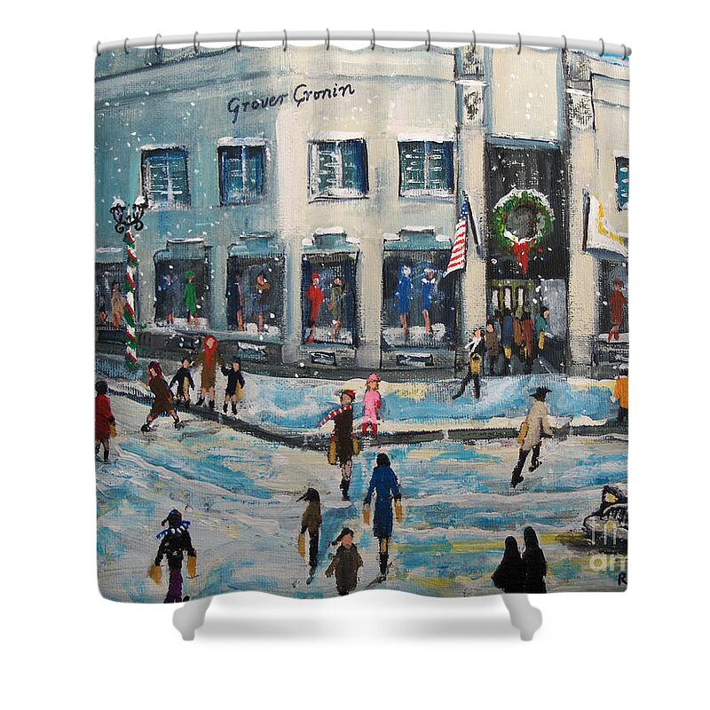 Grover Cronin Shower Curtain featuring the painting Shopping at Grover Cronin by Rita Brown