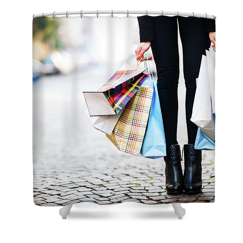 Casual Clothing Shower Curtain featuring the photograph Shopping by Larabelova