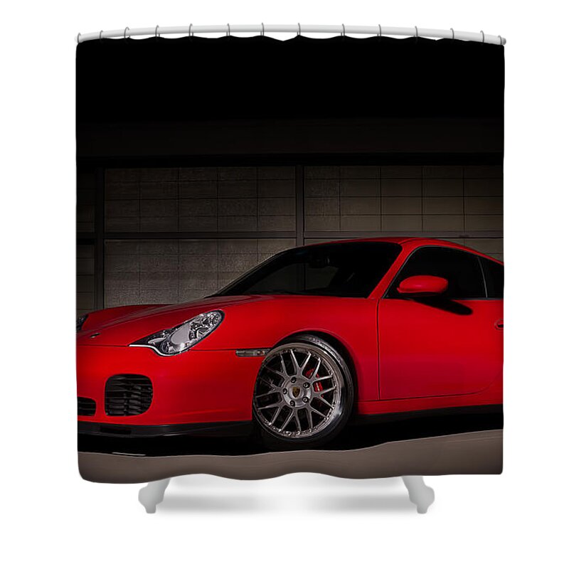 Red Shower Curtain featuring the digital art Shot in the Dark by Douglas Pittman