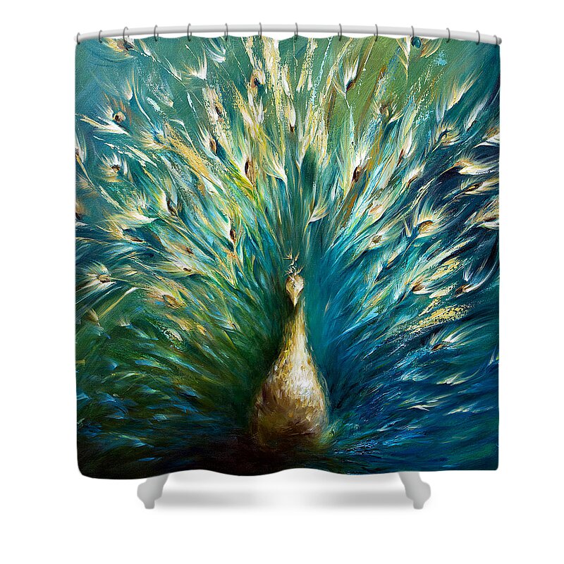 Peacock Shower Curtain featuring the painting Show Off 3 White Peacock by Dina Dargo