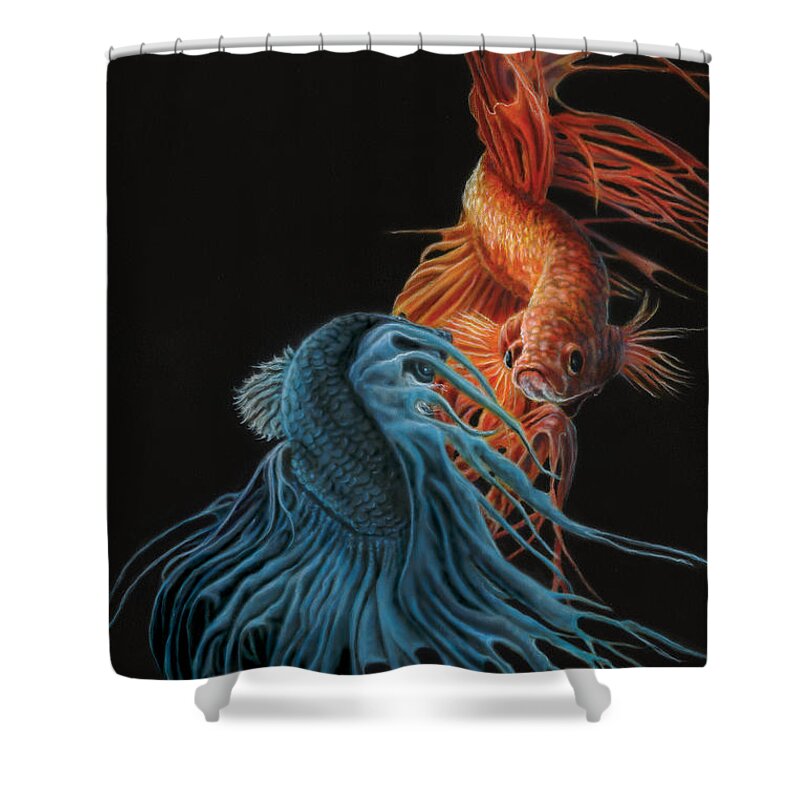 North Dakota Artist Shower Curtain featuring the painting Siamese Fighting Fish Two by Wayne Pruse