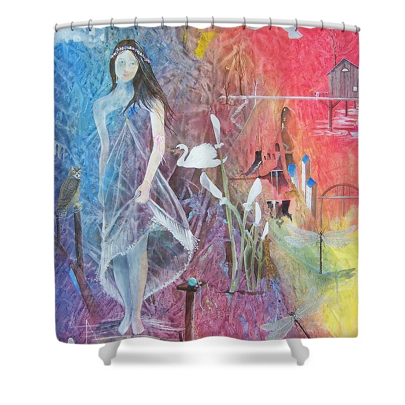 Girl Shower Curtain featuring the painting Sian Nia by Jackie Mueller-Jones