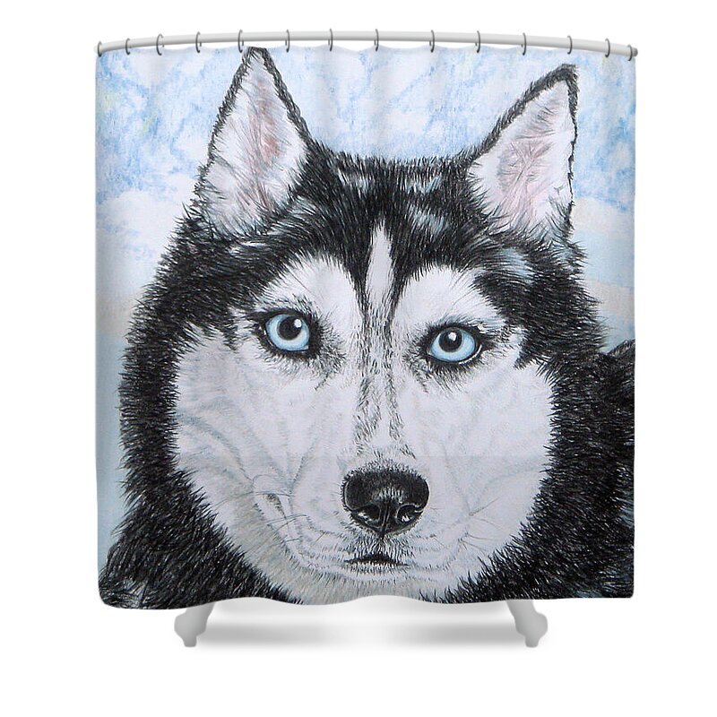 Siberian Husky Shower Curtain featuring the drawing Siberian Husky by Yvonne Johnstone