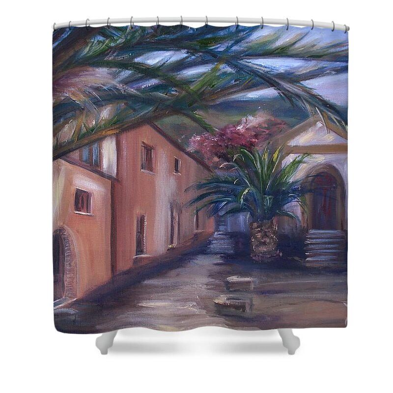 Sicily Shower Curtain featuring the painting Sicilian Nunnery II by Donna Tuten